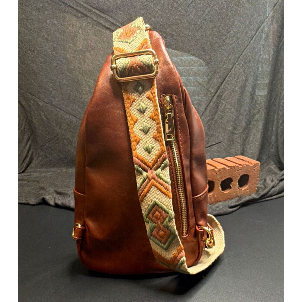 Triangle Crossbody Bag Purse with Embroider Strap Gold Hardware Altar'd State